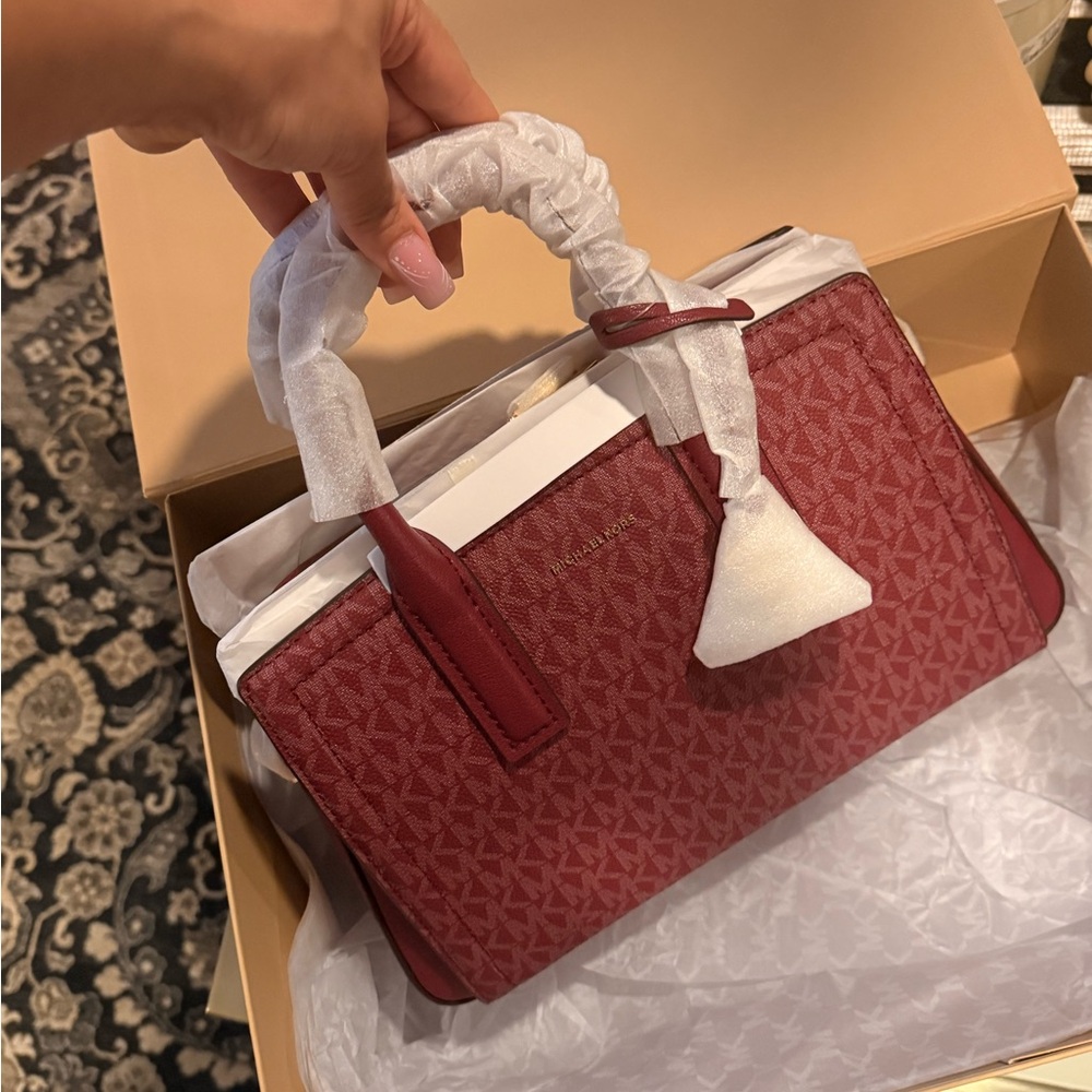 Michael Kors Burgundy Satchel with Gold Accents - Picture 3 of 9